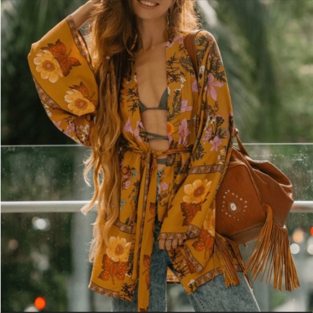 #77NEW! Wild Bloom Vintage Print Floral kimono Jacket/Top - Picture 6 of 9